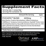 PSYCHOTIC AMPiberry INFUSED PRE-WORKOUT POWERHOUSE BLACK. 35 SERVS. FRUIT PUNCH.